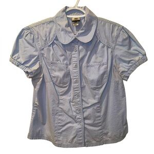 Women’s—Route 66 Baby Blue Short Sleeve Button Down Feminine Blouse. Size Large.